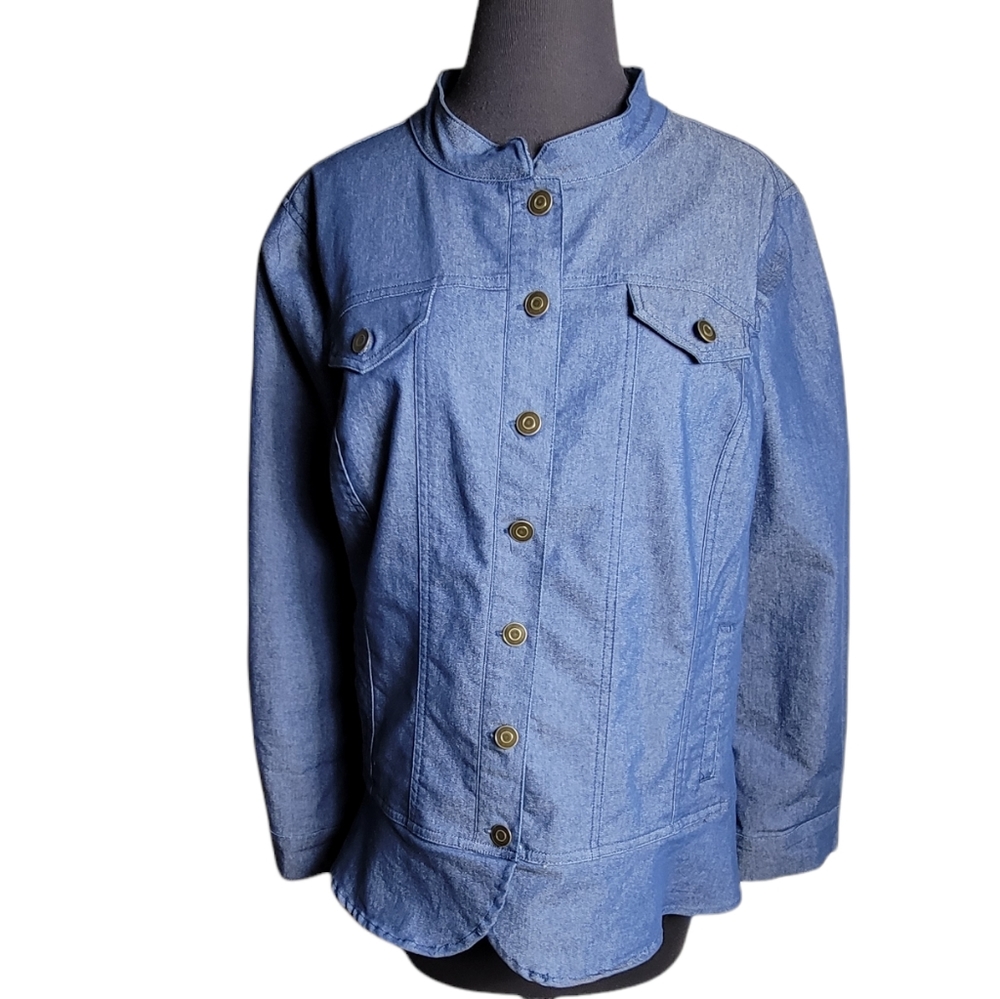 Nina Leonard chambray denim jacket women's size XL button front blue